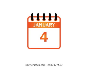 January 4, Calendar icon and Time planner Daily Calendar reminder. Vector illustration. Date day of month Sunday, Monday, Tuesday, Wednesday, Thursday, Friday, Saturday. Holidays in January.