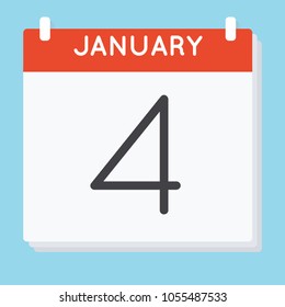 January 4. Calendar icon. Vector illustration in flat design isolated in blue background. Date and time, day, month.