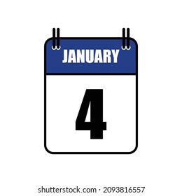 January 4 Calendar Icon Vector Illustration . Date , Day Of Mouth 