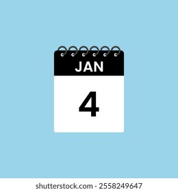 January 4 calendar reminder. 4th January Date Month calendar icon design template.