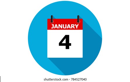 january 4 calendar vector flat icon with long shadow