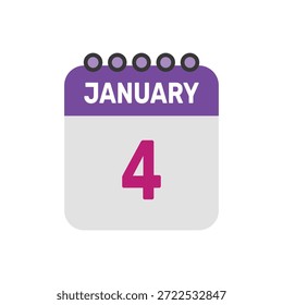 4 de janeiro ícone vetor começa com página de calendário colorida