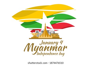 January 4, Independence Day of Myanmar vector illustration. Suitable for greeting card, poster and banner.