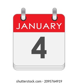 January 4. A leaf of the flip calendar with the date of January 4. Flat style.