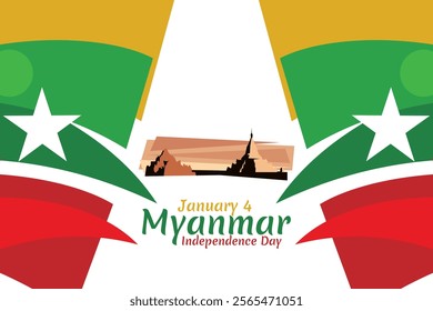 January 4, National Day of Myanmar vector illustration. Suitable for greeting card, poster and banner.