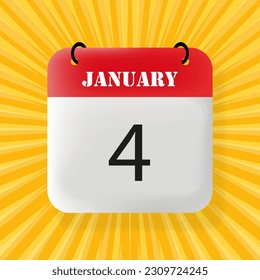 January 4. Speech bubble with January 4 text. 3d illustration. Pop art style. Vector line icon for Business and Advertising