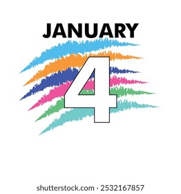 January 4 Vector Shape with white background of image and multicolor background of date. Fourth day of the new year. Daily date of calendar.