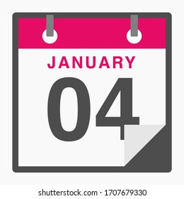 January 4th Flat icon calendar isolated on white background. Vector illustration