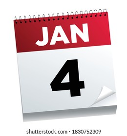 January 4th on a calendar page - illustrated. 