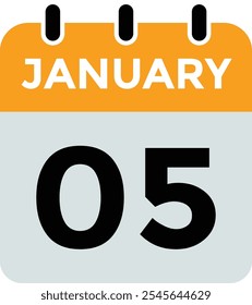 January 5 Calendar Day or Calender Date for Deadlines or Appointment. calendar date icon on white background.
