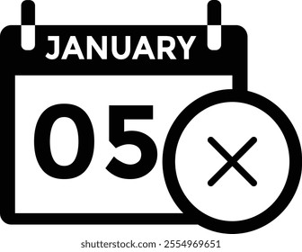 January 5 Calendar Day or Calender Date for Deadlines or Appointment. Calendar vector icon. Deadline. Date. 