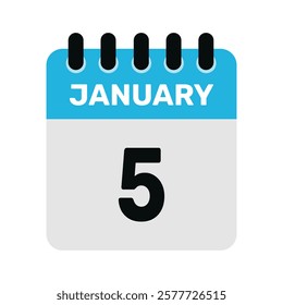 january 5 calendar icon and Time planner Daily Calendar reminder Vector design Illustration.