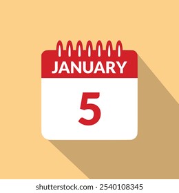 5. Januar Kalender Symbol, Vektorgrafik.