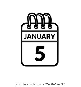 January 5 Calendar icon vector illustration.