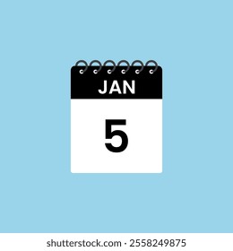 January 5 calendar reminder. 5th January Date Month calendar icon design template.