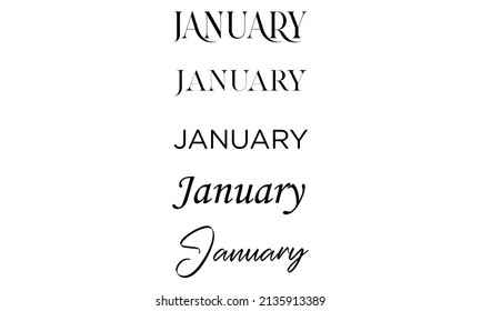 Januar in 5 verschiedenen kreativen Buchstaben
