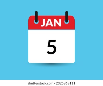 5 de enero. Calendario de icono plano aislado en fondo azul. Ilustración vectorial de fecha y mes