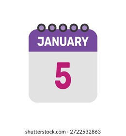vetor ícone de 5 de janeiro começa com página de calendário colorida