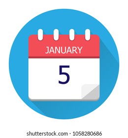 January 5. Vector flat daily calendar icon. Date and time, day, month. Holiday. Season.