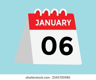 January 6 Calendar Day or Calender Date for Deadlines or Appointment. calendar date icon on white background.

