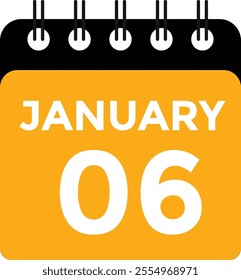 January 6 Calendar Day or Calender Date for Deadlines or Appointmen Calendar vector icon. Deadline. Date