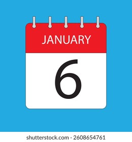 January 6 Calendar Icon - Flat Vector Date Symbol Design