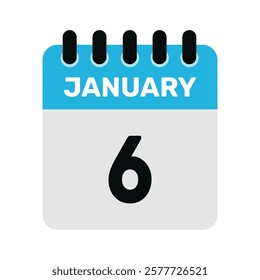 january 6 calendar icon and Time planner Daily Calendar reminder Vector design Illustration.