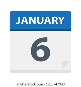 January 6 - Calendar Icon - Vector Illustration