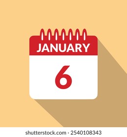January 6 Calendar icon vector illustration.