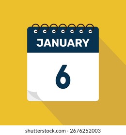 6 de janeiro ícone calendário ilustração vetor com design