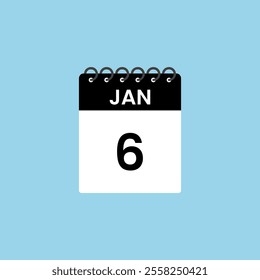 January 6 calendar reminder. 6th January Date Month calendar icon design template.