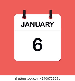 January 6.  Daily Calendar icon for design. Simple design for business brochure, flyer, print media, advertisement. Easily editable.