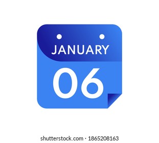 January 6 Date on a Single Day Calendar in Flat Style, 6 January calendar icon