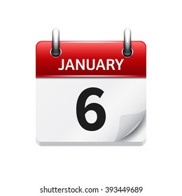 January 6. Vector flat daily calendar icon. Date and time, day, month. Holiday.