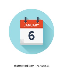 January 6. Vector flat daily calendar icon. Date and time, day, month 2018. Holiday. Season.