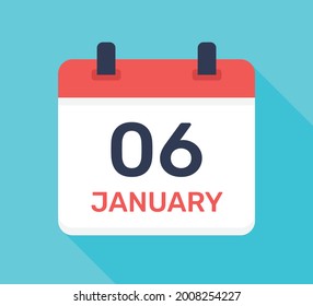 Ilustración vectorial del 6 de enero. Icono de calendario, 06 ene.