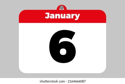 January, 6st. White and red calendar.