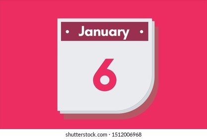January 6th calendar icon. Day 6 of month. Vector illustration.