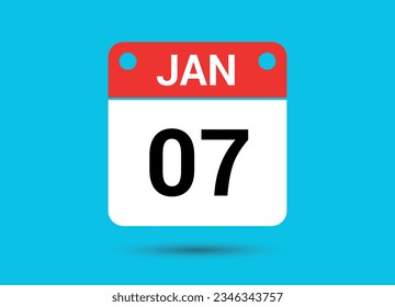 January 7 Calendar Date Flat Icon Day 7 Vector Illustration