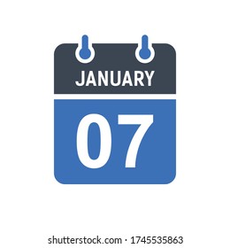 January 7 Calendar Date Icon, Event Date Icon, Calendar Date, Icon Design Vector Graphic