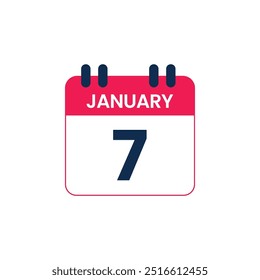 Icono de Vector de fecha del calendario del 7 de enero, día del calendario para la cita o la fecha límite