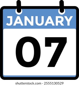 January 7 Calendar Day or Calender Date for Deadlines or Appointment. Calendar vector icon. Deadline. Date.