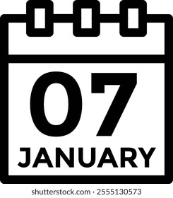 January 7 Calendar Day or Calender Date for Deadlines or Appointment. Calendar vector icon. Deadline. Date.