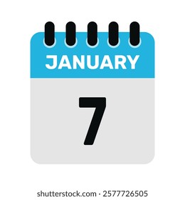 january 7 calendar icon and Time planner Daily Calendar reminder Vector design Illustration.
