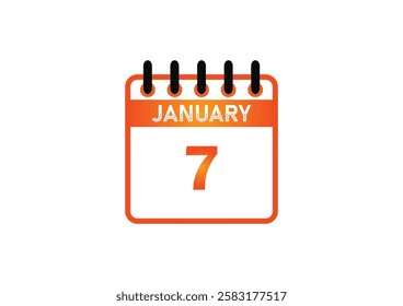 January 7, Calendar icon and Time planner Daily Calendar reminder. Vector illustration. Date day of month Sunday, Monday, Tuesday, Wednesday, Thursday, Friday, Saturday. Holidays in January.