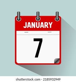 January 7, calendar icon vector illustration, isolated on light blue background.