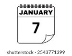 January - 7 Calendar Icon. Calendar Icon with white background. Flat style. Date, day and month.