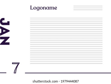 January 7 Calendar on notebook paper background with your logo