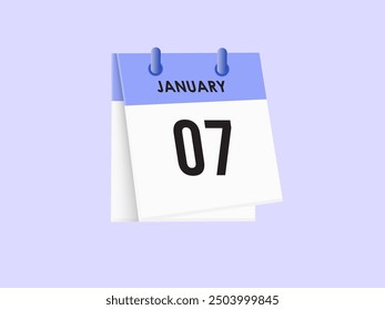 January 7 - calendar and Time planner. Daily Calendar Icon reminder. Vector Illustration.