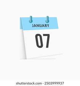 January 7 - calendar and Time planner. Daily Calendar Icon reminder. Vector Illustration.